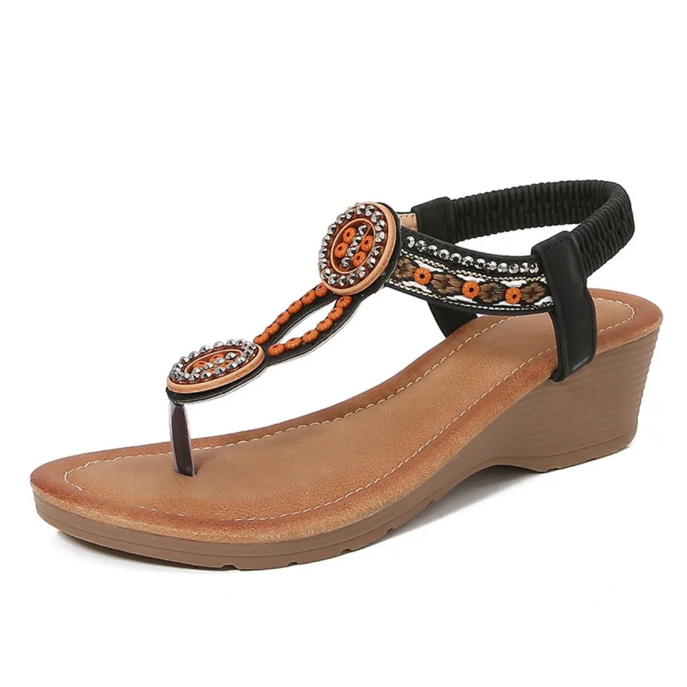 Rivet Decor Toe Post Wedge Sandals.