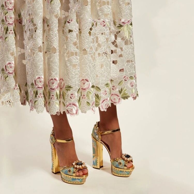 Plus Size Heel Water Block Heel Baroque Fish Mouth Women's Sandals.