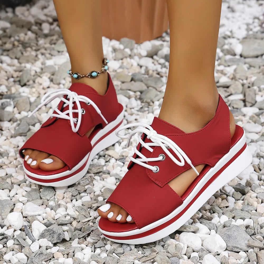 Open-Toe Lace Up Platform Sandals.
