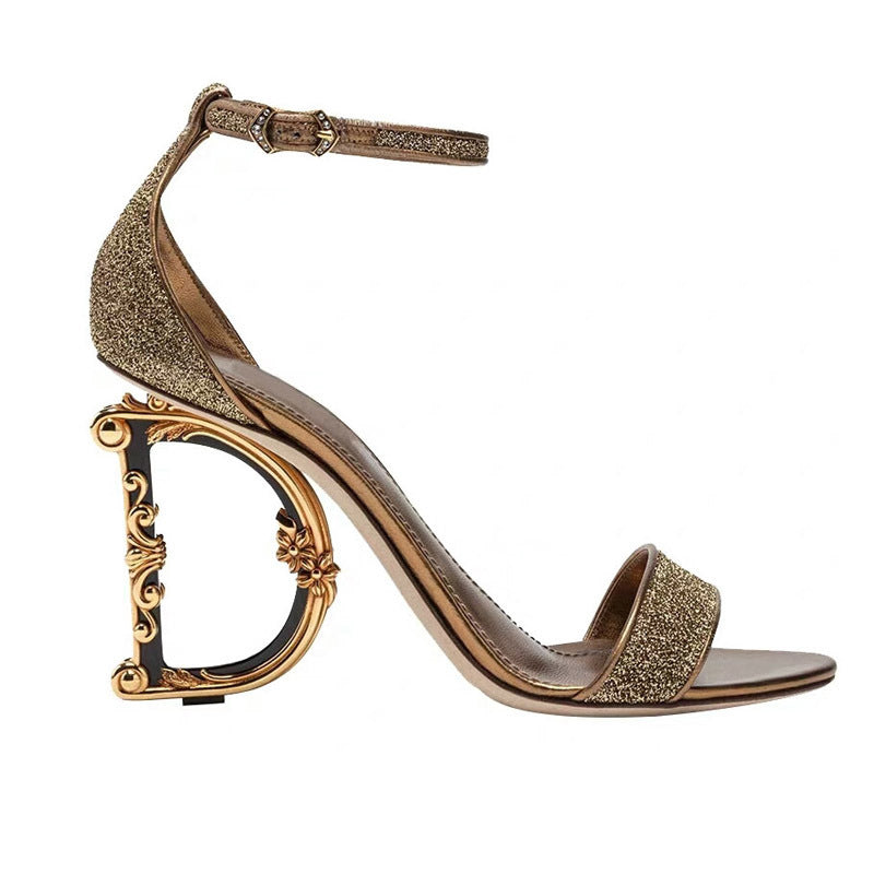 Escarpins dorés femme – Talon aiguille , bout arrondi et finition brillante lettre personnalisable au talon- or