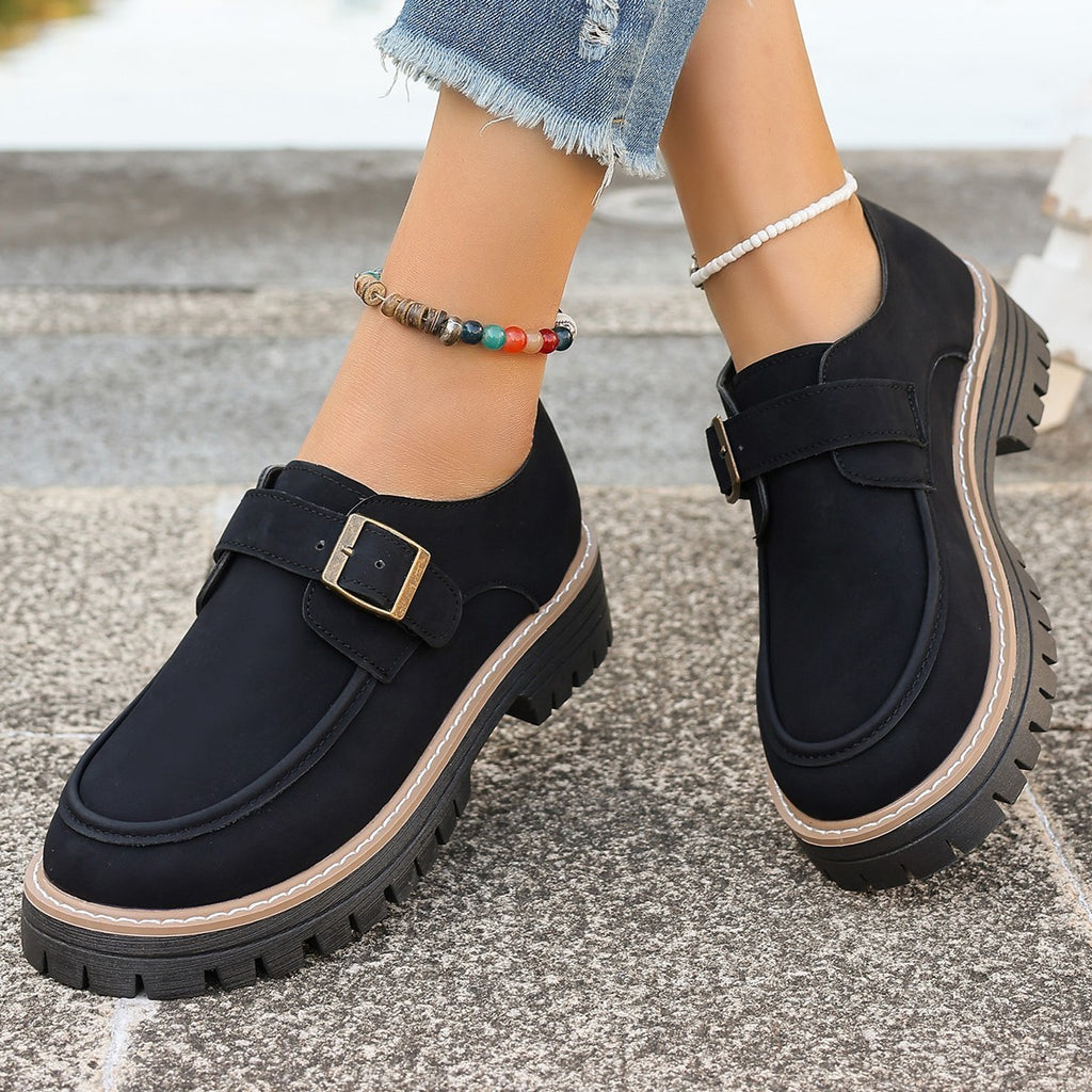 Fashion Buckle Loafers For Women British Style Height-increasing Thick-soled Casual Shoes.