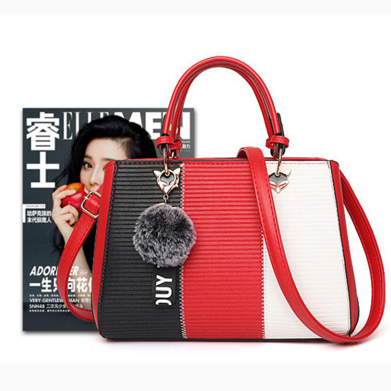 Women Hairball Ornaments Totes Patchwork Handbag.