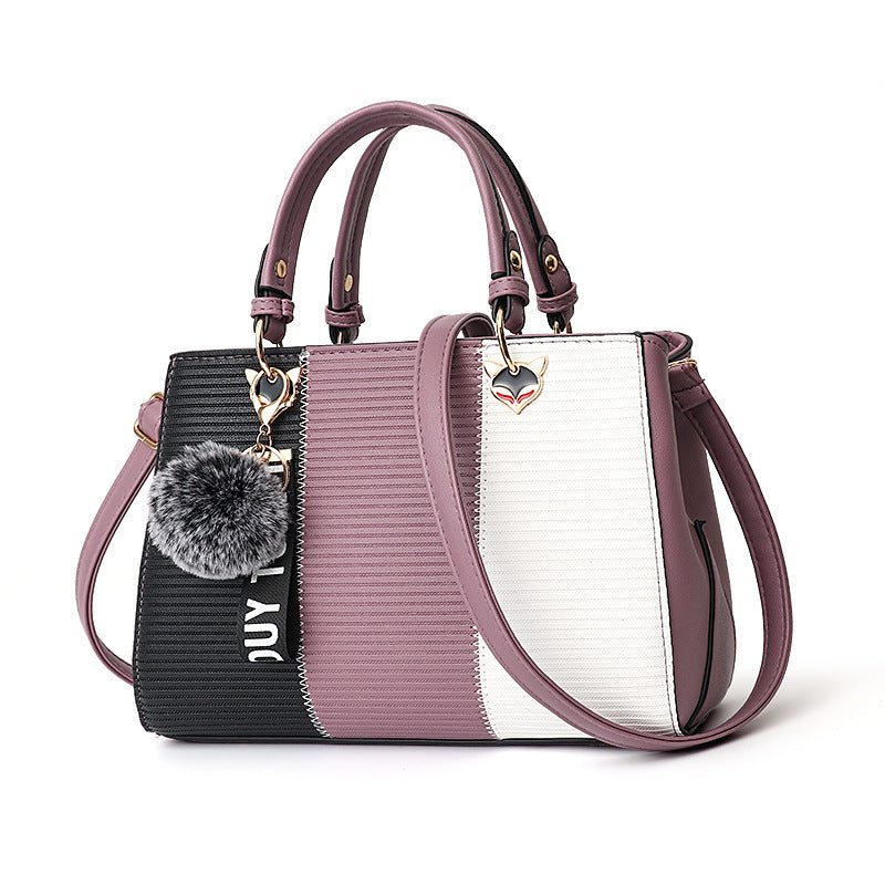 Women Hairball Ornaments Totes Patchwork Handbag.