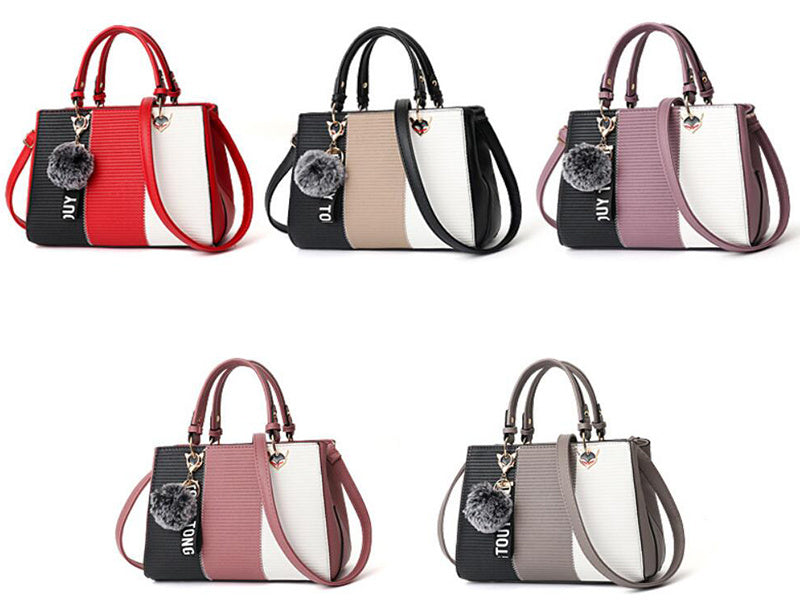 Women Hairball Ornaments Totes Patchwork Handbag.