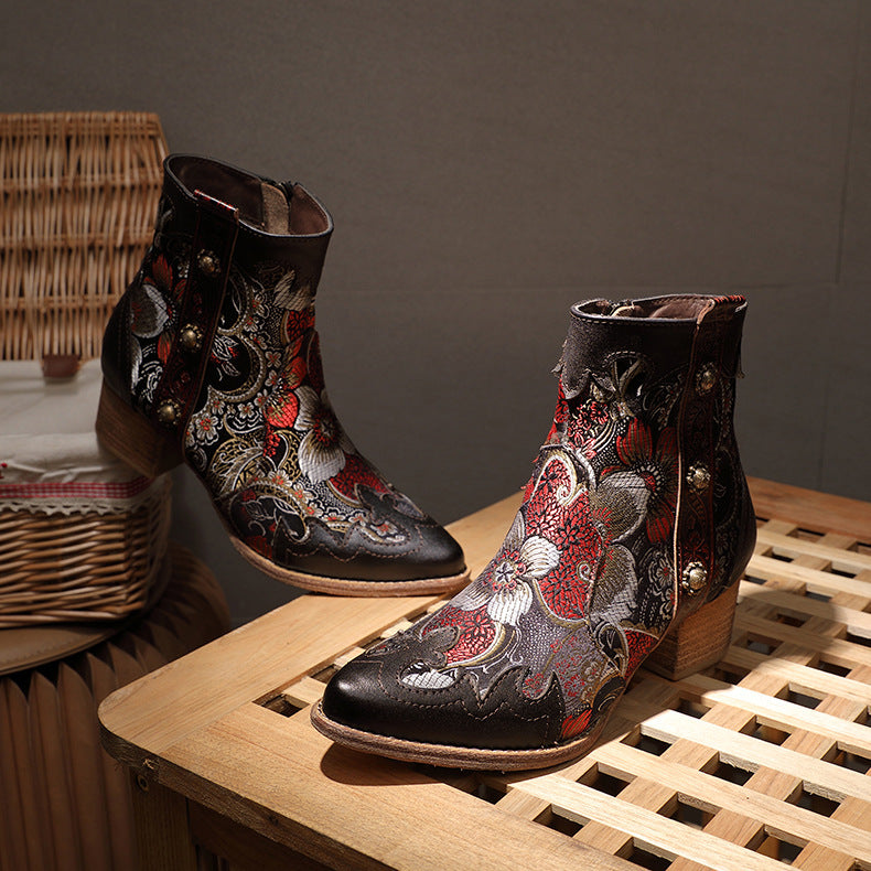 Buzenal – Bottines en cuir brodé & doublure peluche - Gena Campbell