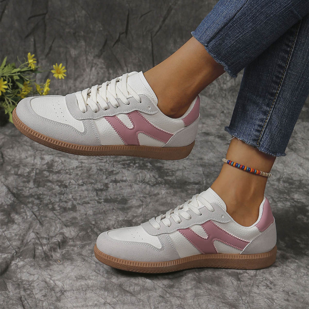 New Colorblock Lace-up Flats Shoes Fashion Round Toe Slip On Casual Shoes For Women.