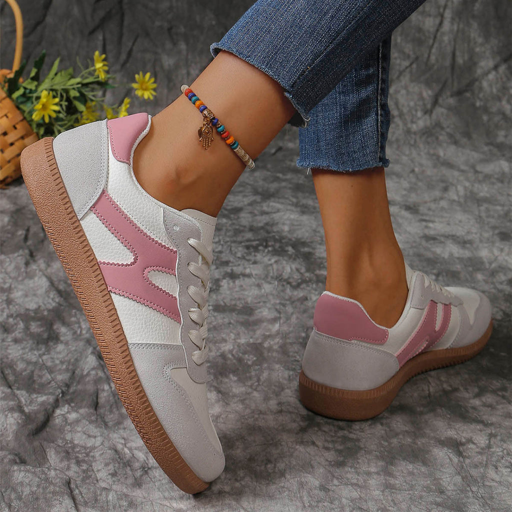 New Colorblock Lace-up Flats Shoes Fashion Round Toe Slip On Casual Shoes For Women.