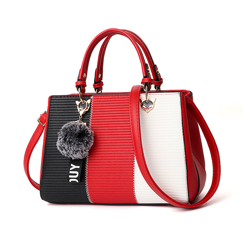 Women Hairball Ornaments Totes Patchwork Handbag.