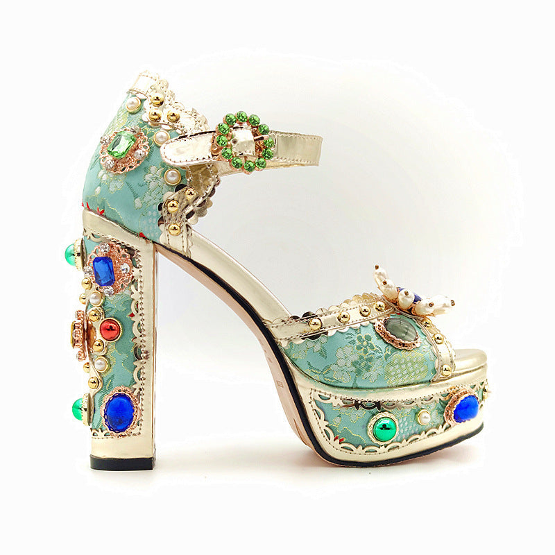 Plus Size Heel Water Block Heel Baroque Fish Mouth Women's Sandals.