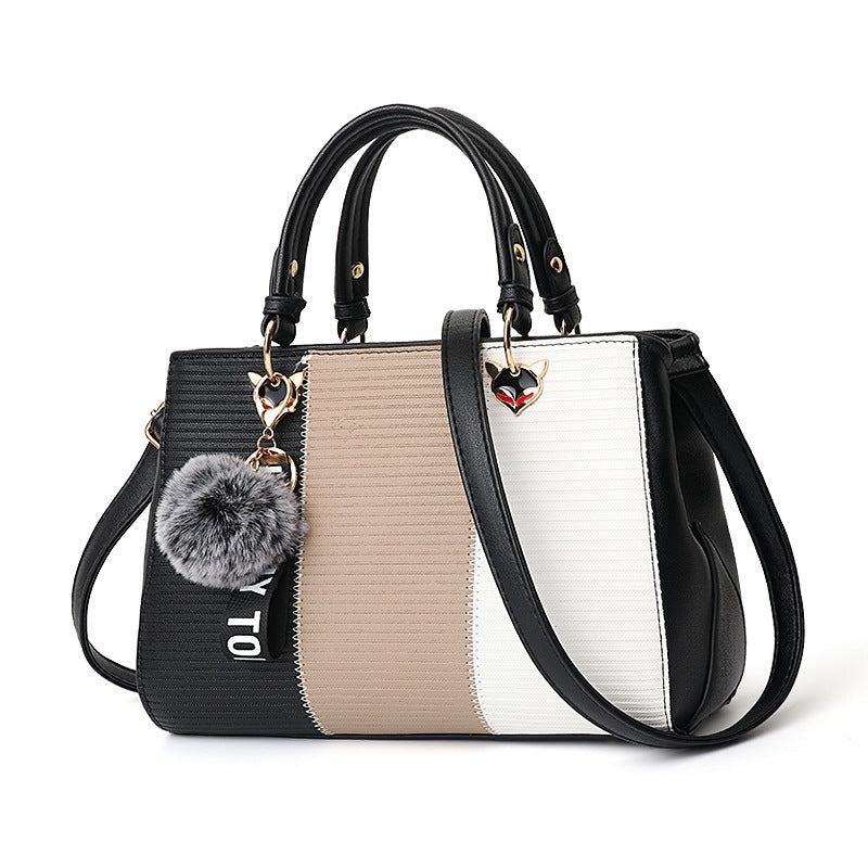 Women Hairball Ornaments Totes Patchwork Handbag.