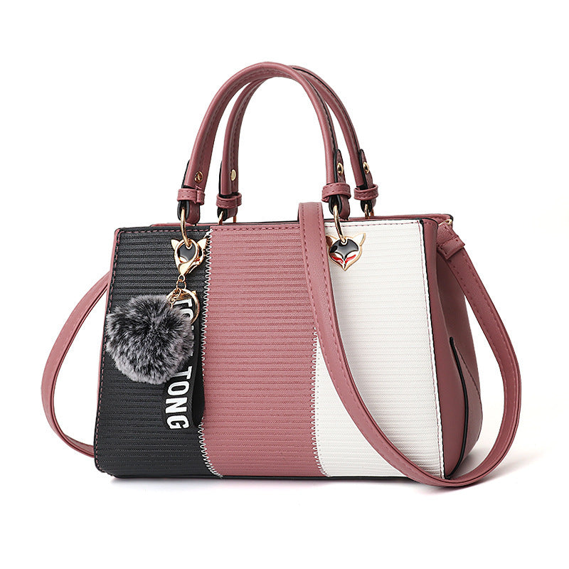 Women Hairball Ornaments Totes Patchwork Handbag.