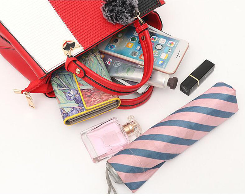 Women Hairball Ornaments Totes Patchwork Handbag.