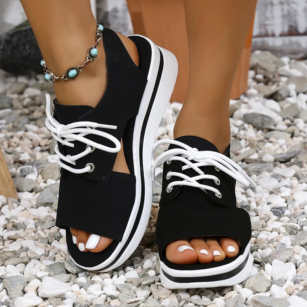 Open-Toe Lace Up Platform Sandals.