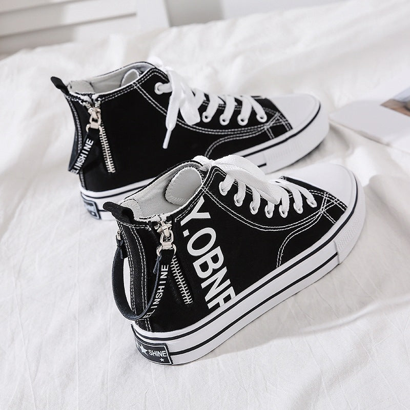 High top canvas shoes, women's versatile white board shoes, children's ins trendy side zipper women's shoes - Gena Campbell