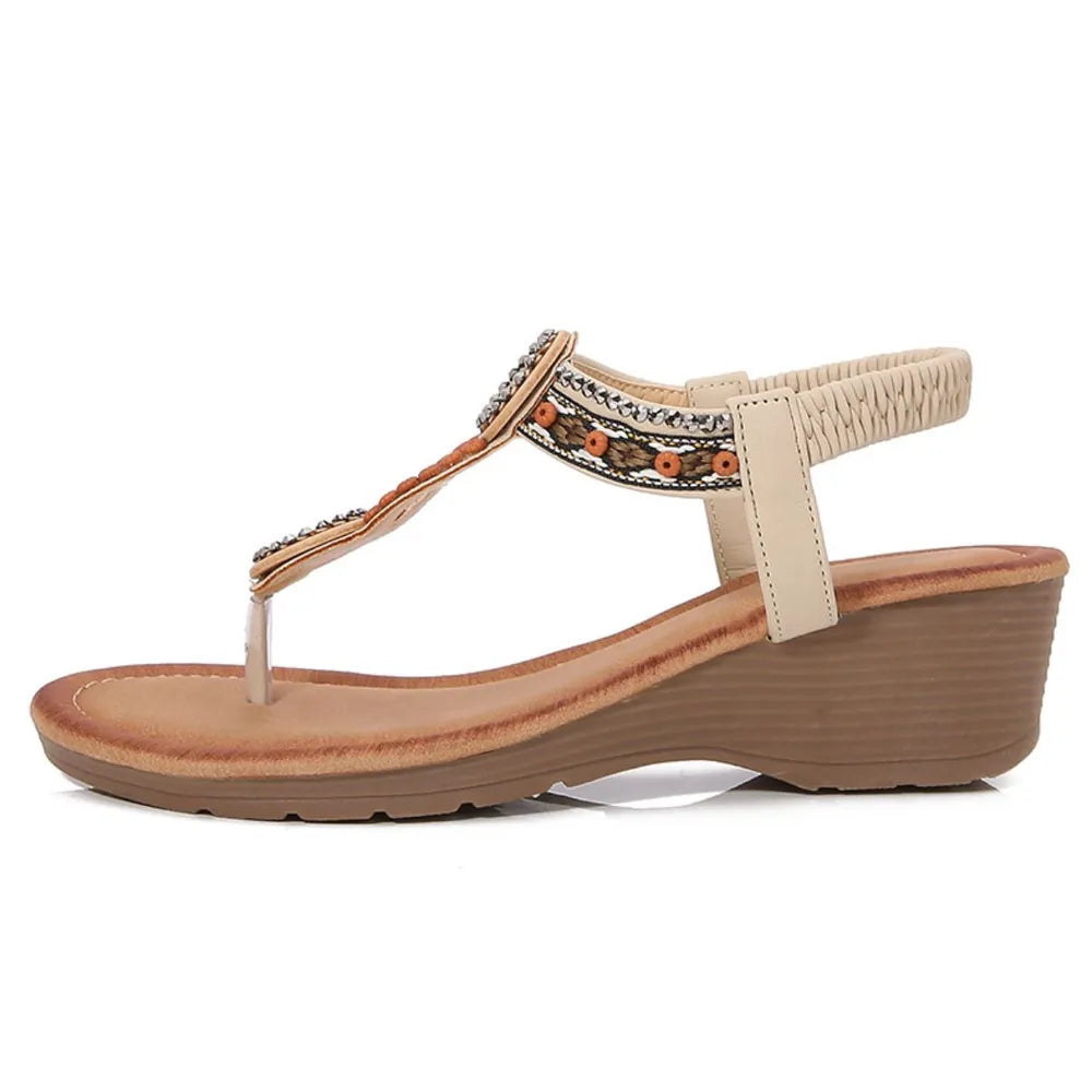 Rivet Decor Toe Post Wedge Sandals.