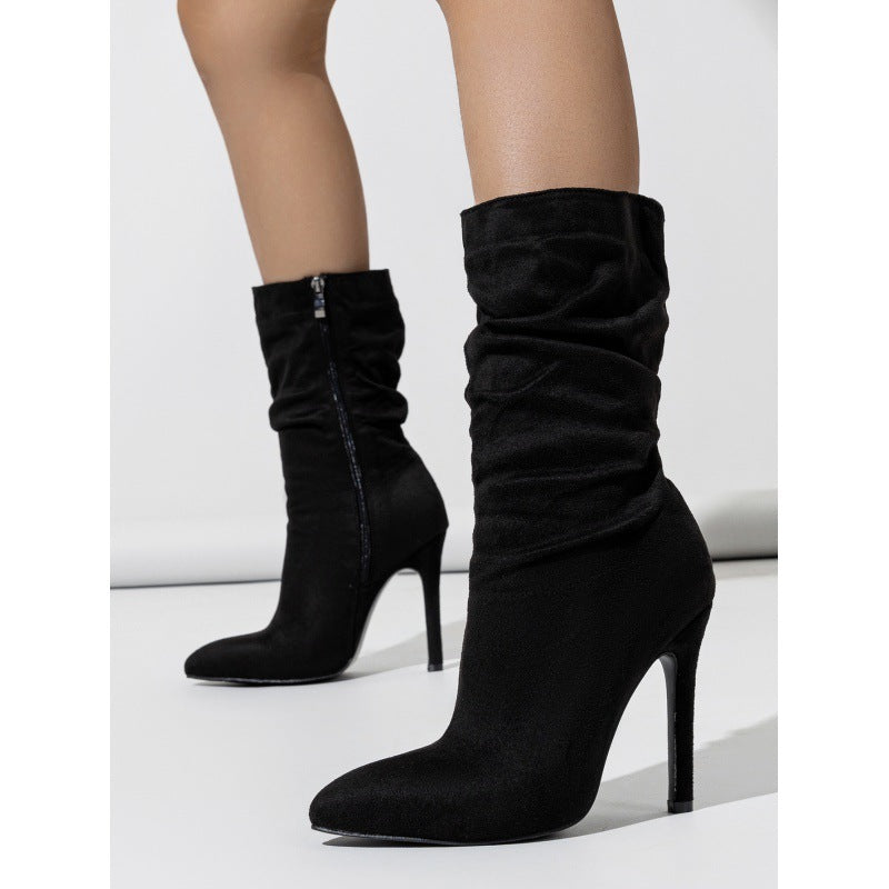 Jouffroy – Bottes mi-hautes effet froissé & talon aiguille - Gena Campbell