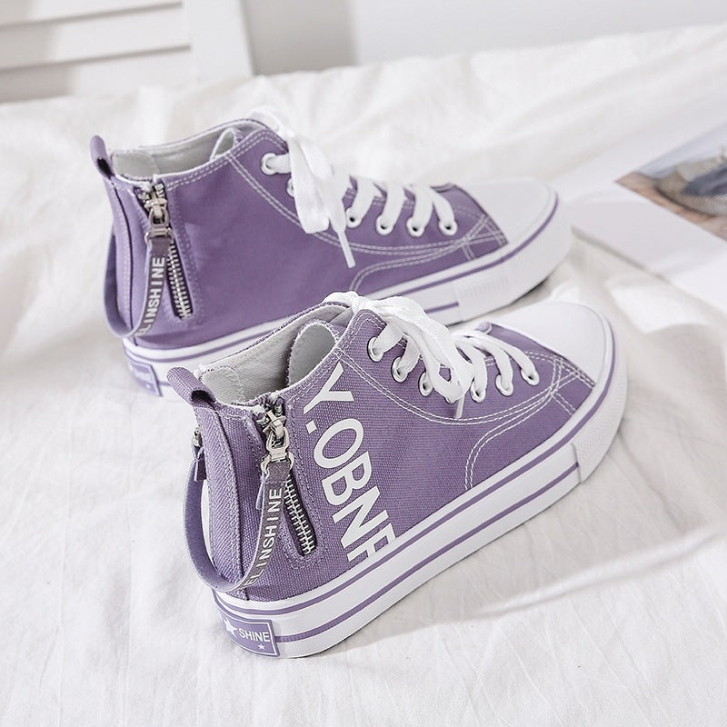 High top canvas shoes, women's versatile white board shoes, children's ins trendy side zipper women's shoes - Gena Campbell