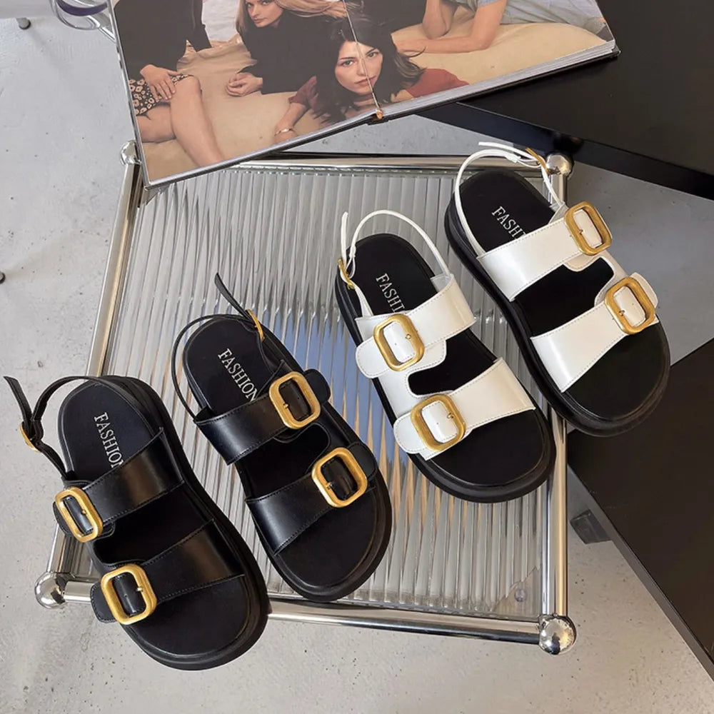 Buckle Open Toe Platform Sandals.