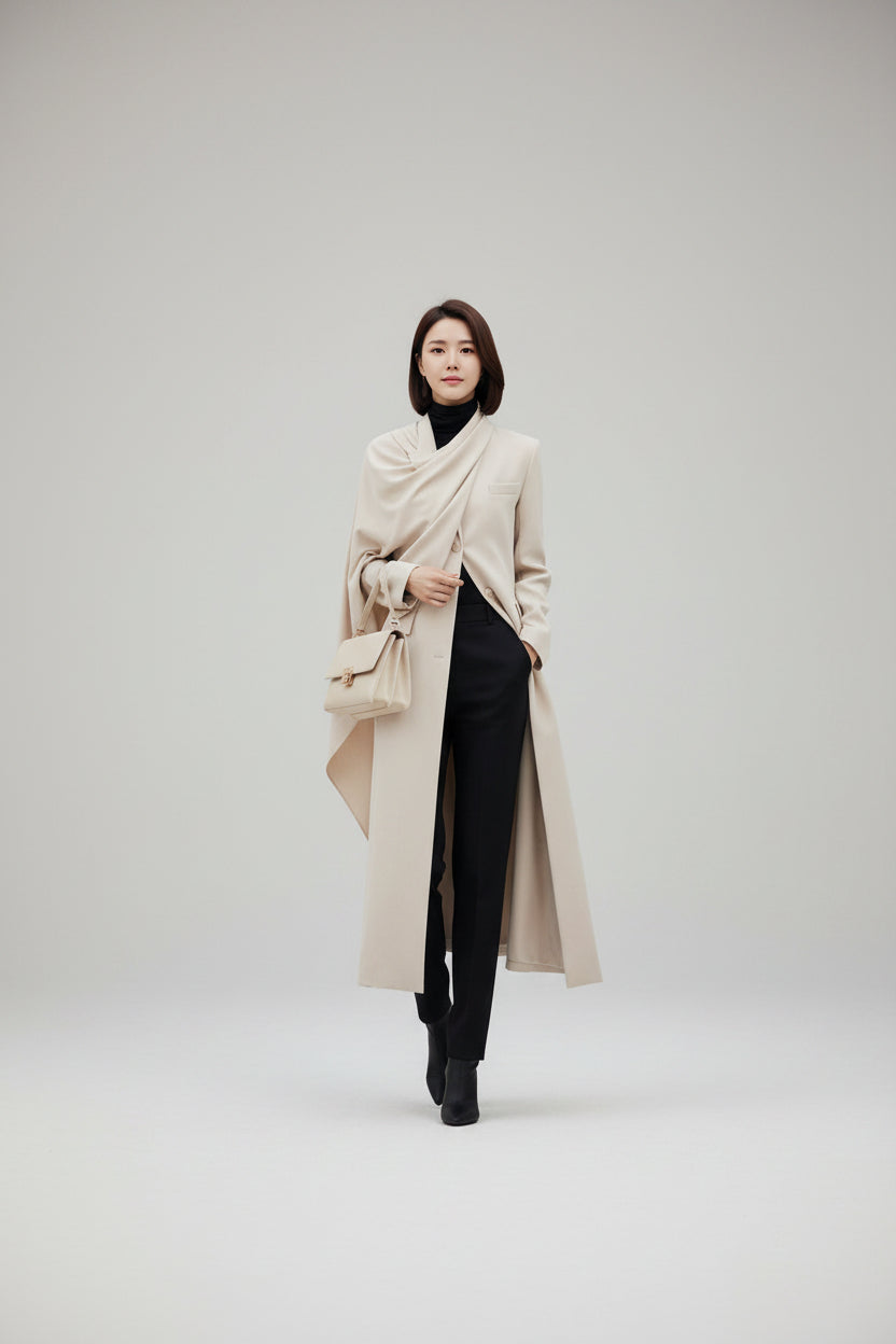 Scarf style long windbreaker suit jacket women's clothing
