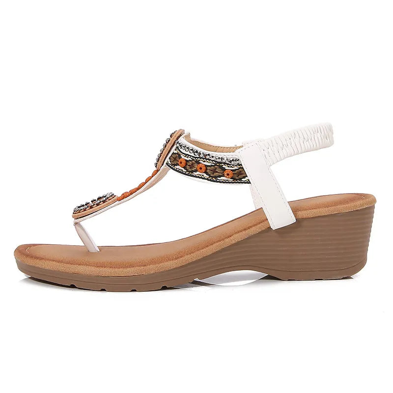 Rivet Decor Toe Post Wedge Sandals.