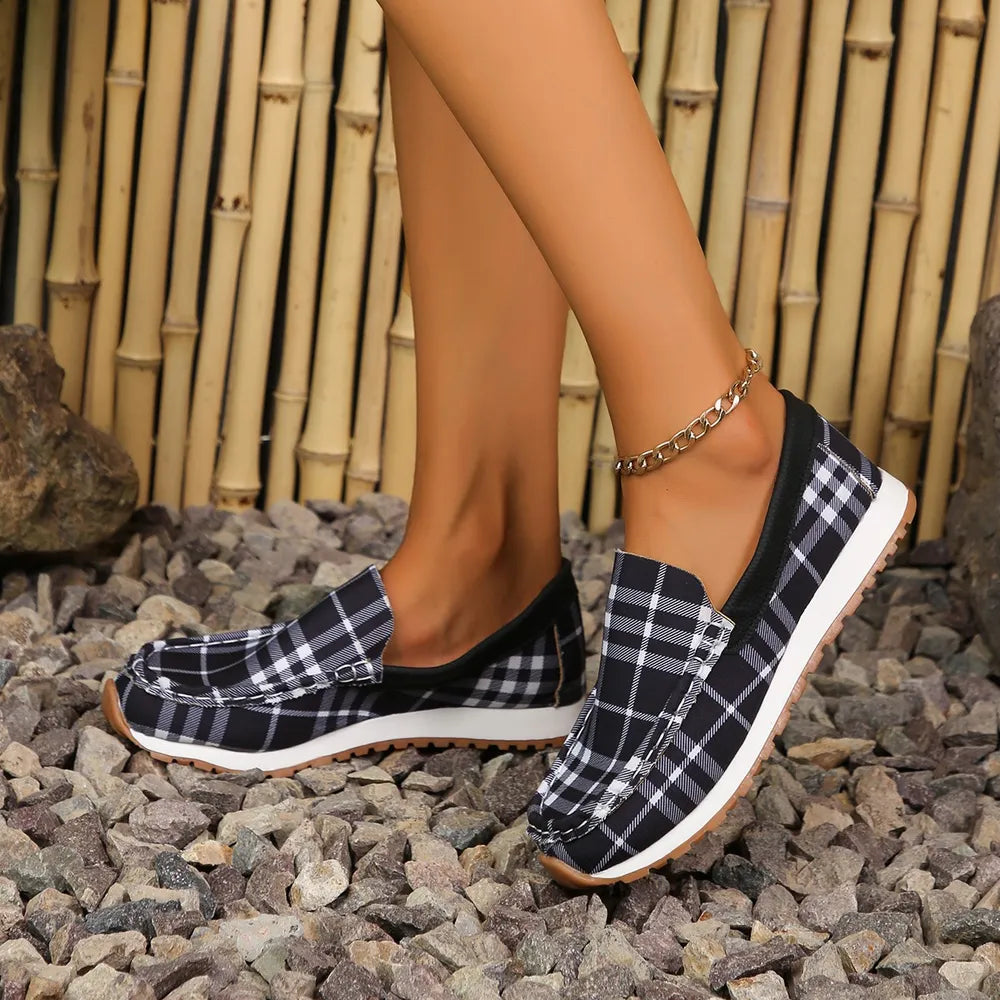 Plaid Round Toe Slip-Ons.