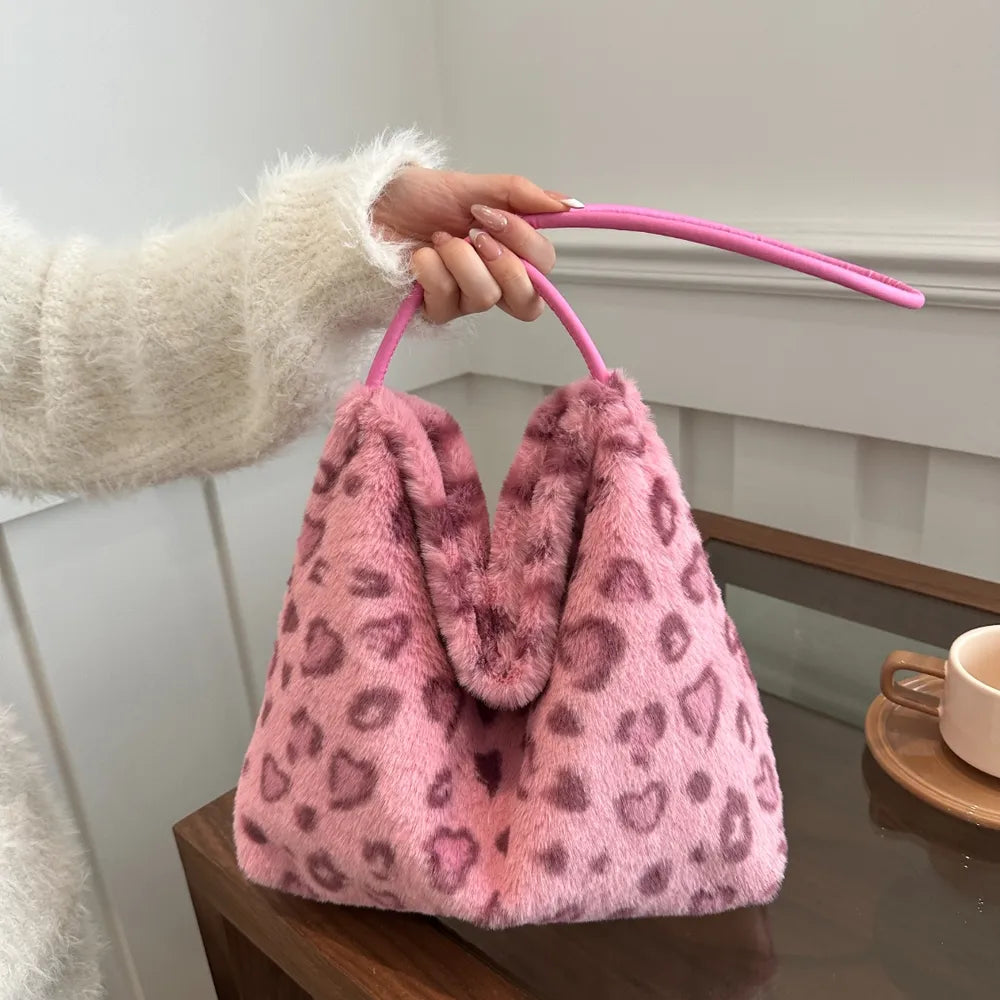 Leopard Furry Shoulder Bag.