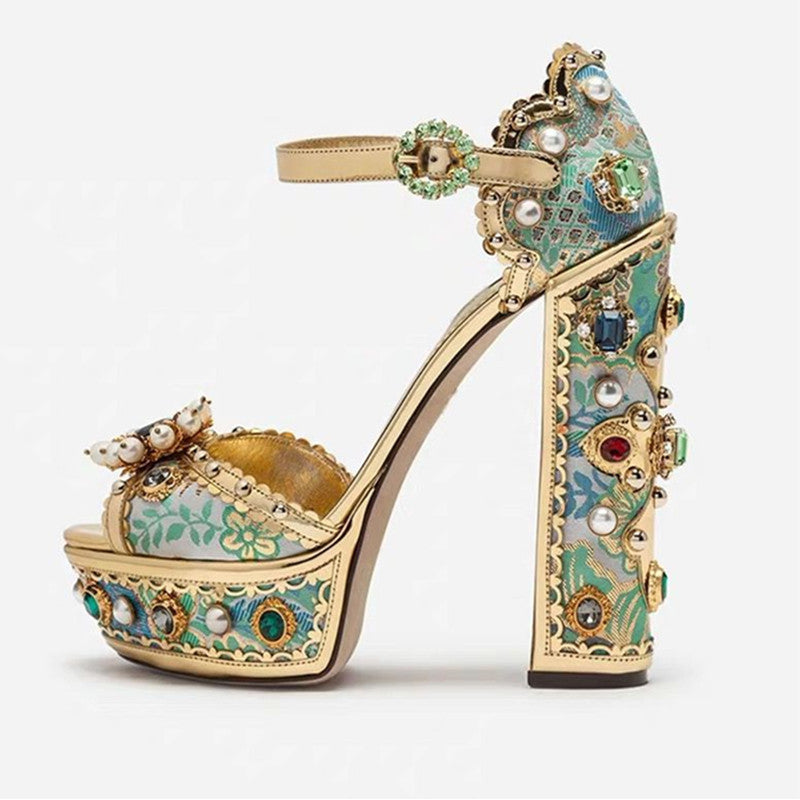 Plus Size Heel Water Block Heel Baroque Fish Mouth Women's Sandals.