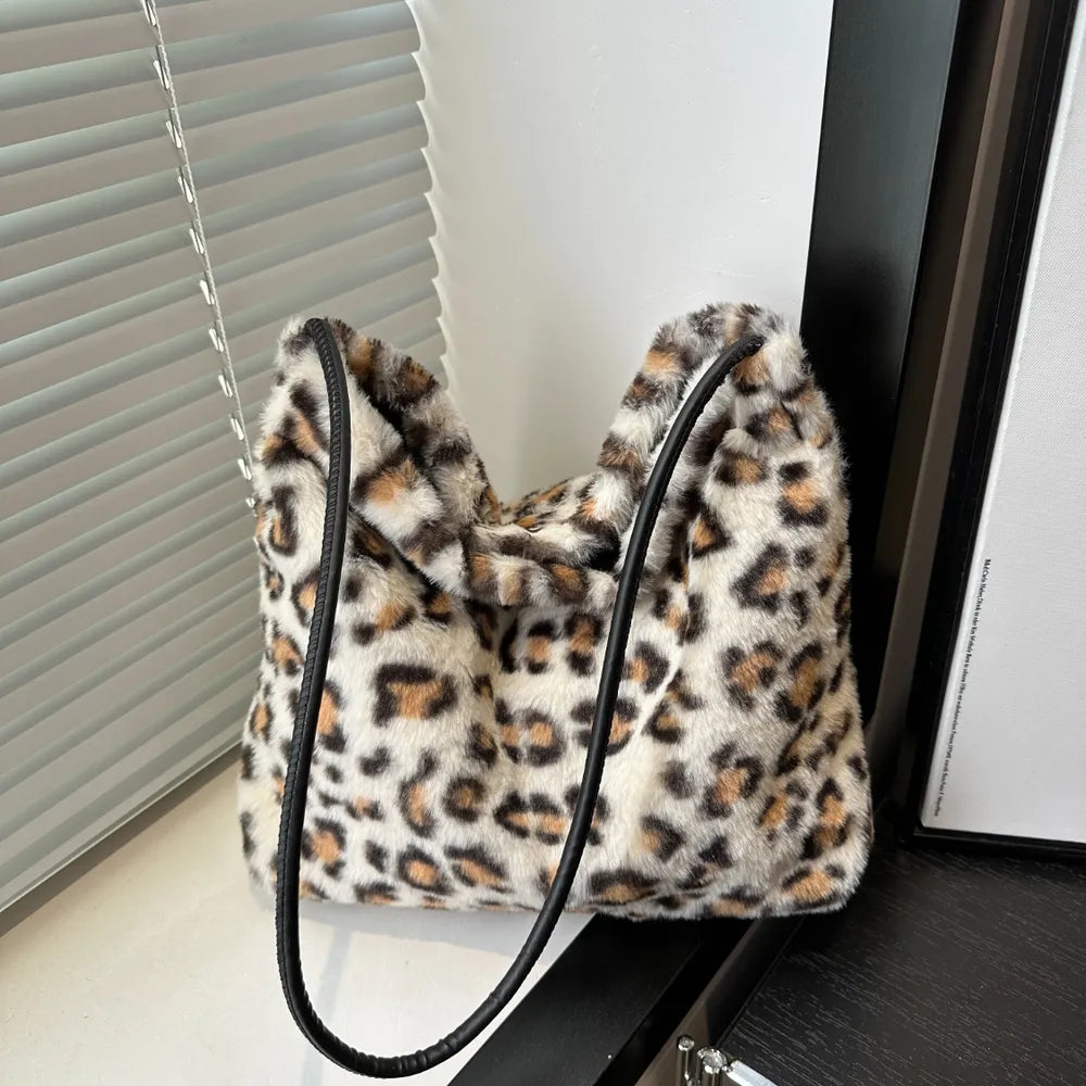 Leopard Furry Shoulder Bag.