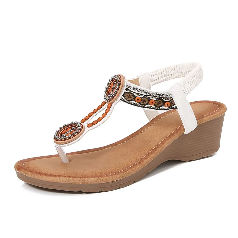 Rivet Decor Toe Post Wedge Sandals.