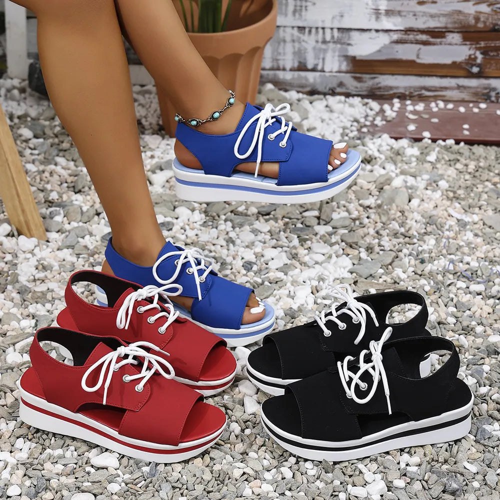 Open-Toe Lace Up Platform Sandals.