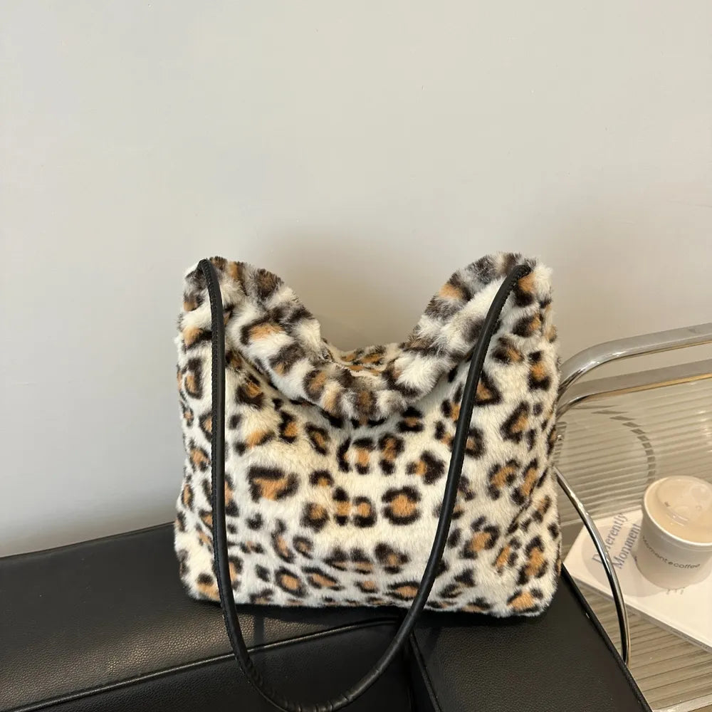 Leopard Furry Shoulder Bag.