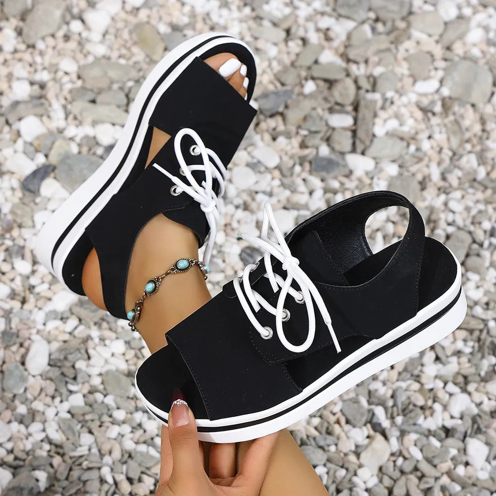 Open-Toe Lace Up Platform Sandals.