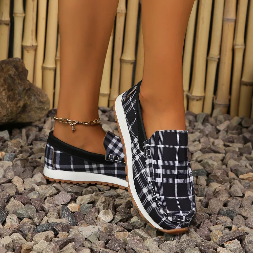 Plaid Round Toe Slip-Ons.