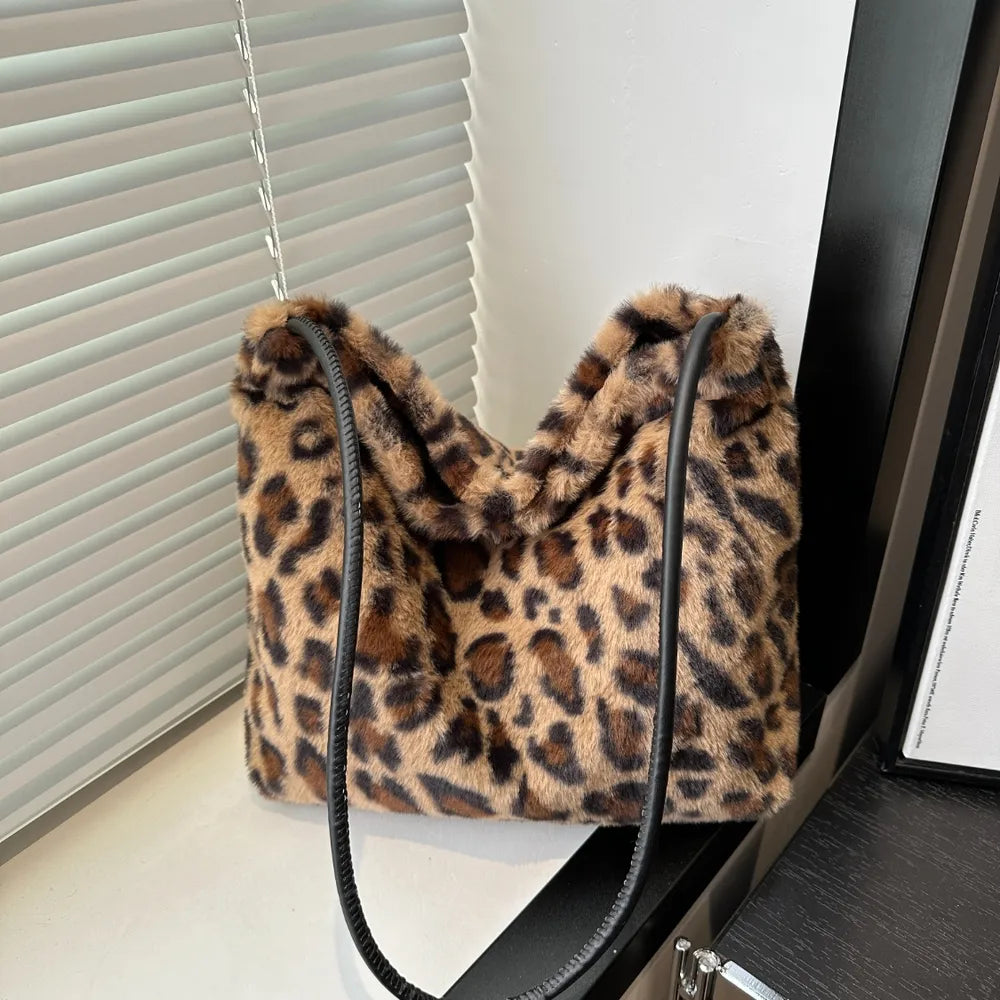Leopard Furry Shoulder Bag.