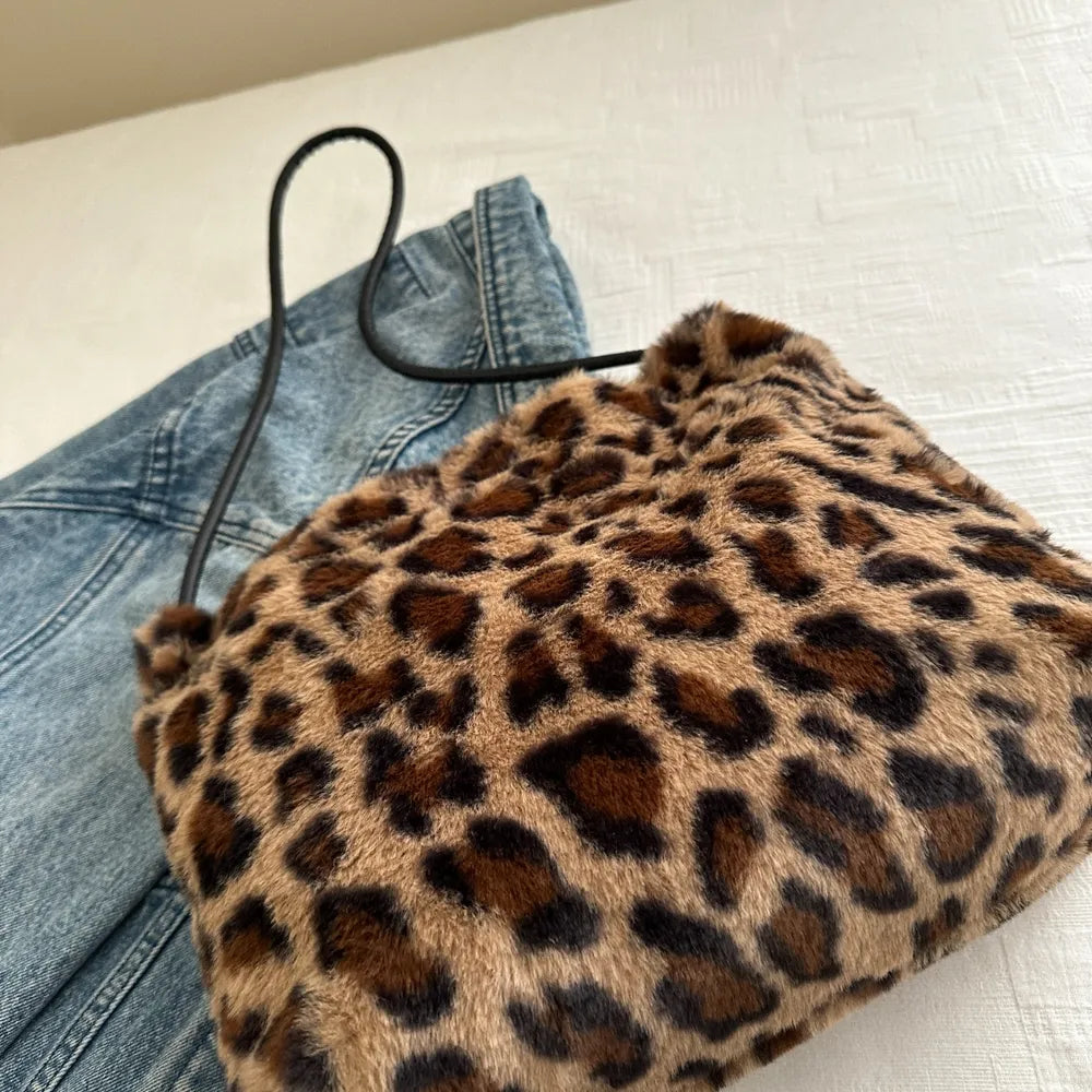 Leopard Furry Shoulder Bag.
