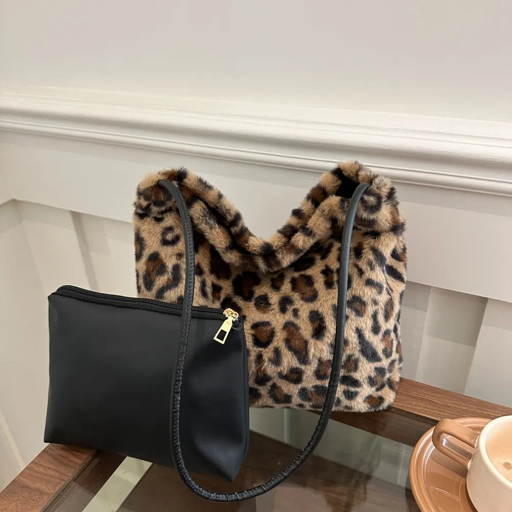 Leopard Furry Shoulder Bag.
