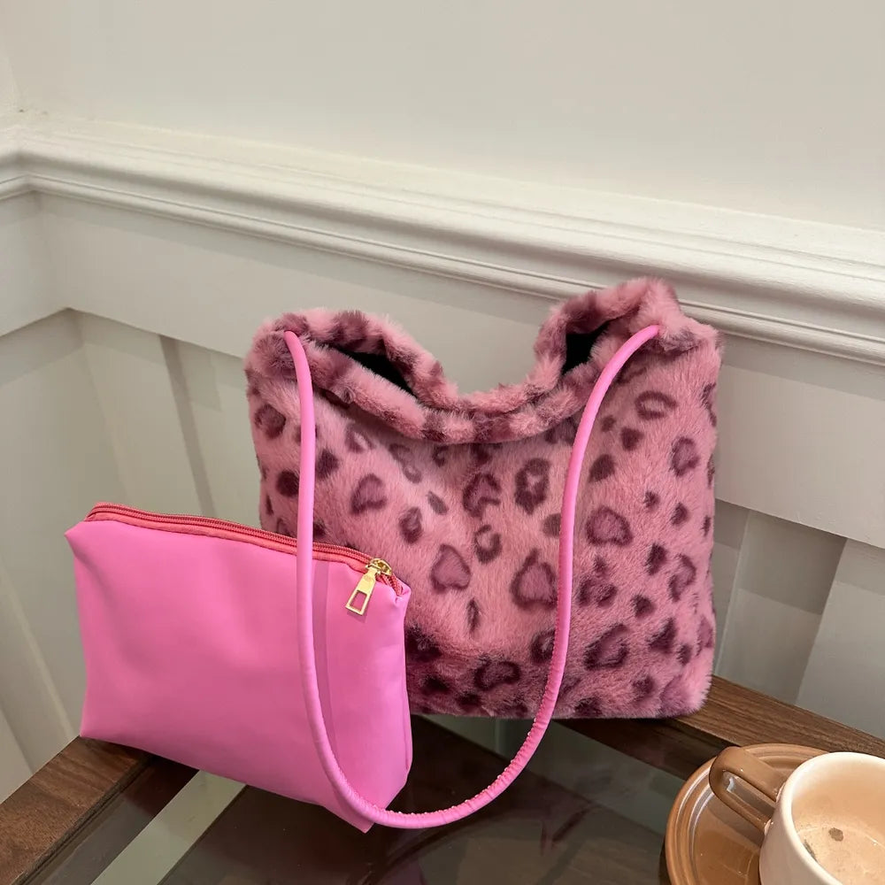 Leopard Furry Shoulder Bag.