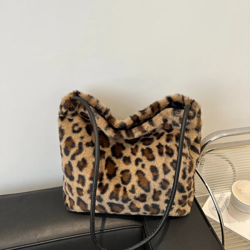 Leopard Furry Shoulder Bag.