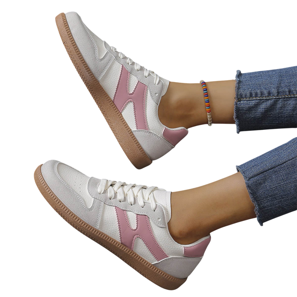 <img src="https://cf.cjdropshipping.com/a301c5af-f6fa-47e2-8390-df1b8b3a02cf.jpeg" alt="Le Raspail · Chaussures plates à lacets Colorblock · Création Gena Campbell · Bout rond classique & fermeture à lacets · Semelle plate légère et antidérapante · Similicuir souple & forme adaptable · Style graphique urbain pour usage quotidien · Coloris noir, rose, rouge/blanc · Pointures du 36 au 41">