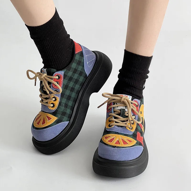 Colorful trendy retro high sole ugly cute shoes for women.