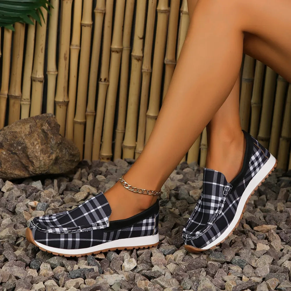 Plaid Round Toe Slip-Ons.