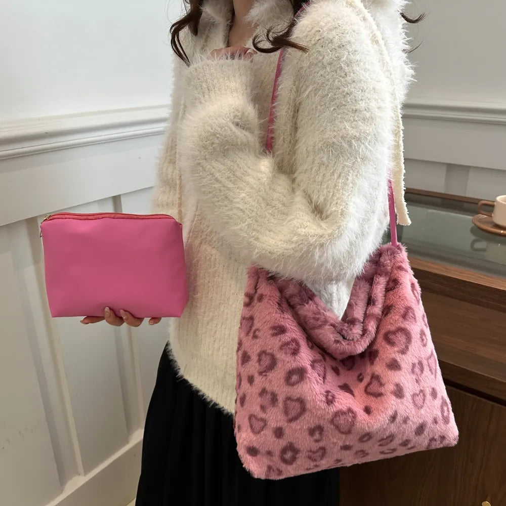 Leopard Furry Shoulder Bag.