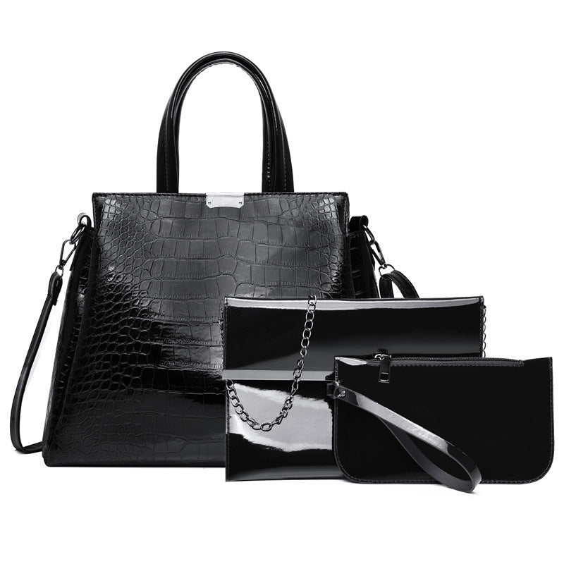 Sac Messenger à une épaule laqué motif crocodile – couleur noir – style chic parisien