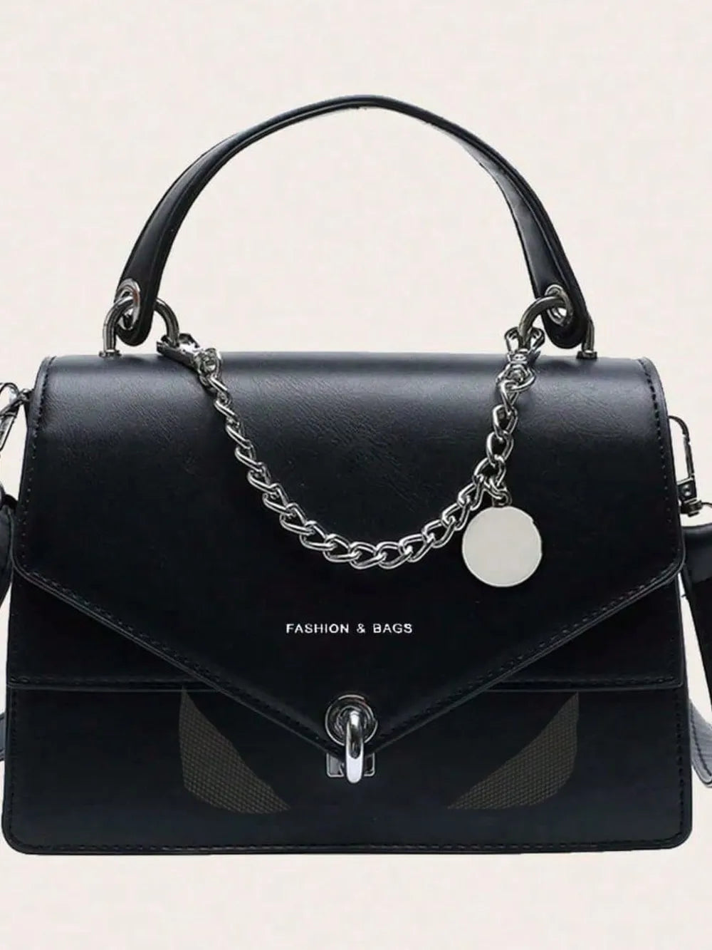 Sac à main noir en cuir synthétique PU, détails métalliques et sangle détachable, style urbain parisien – Gena Campbell
