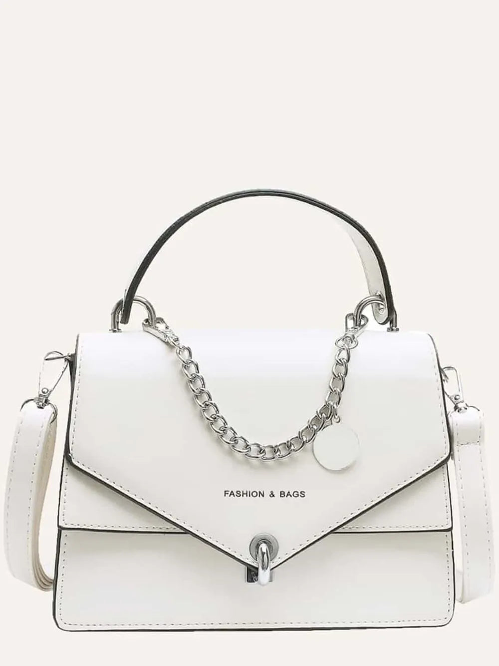 Sac à main ivoire en cuir PU avec chaîne et bandoulière amovible, design minimaliste inspiré de Montorgueil, Paris
