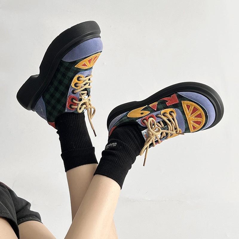 Colorful trendy retro high sole ugly cute shoes for women.