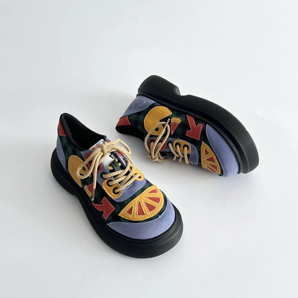 Colorful trendy retro high sole ugly cute shoes for women.