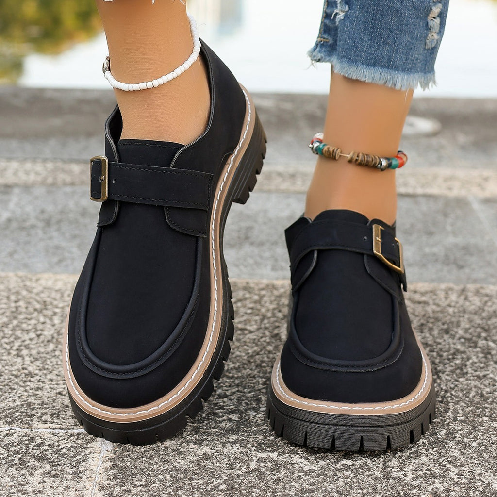 Fashion Buckle Loafers For Women British Style Height-increasing Thick-soled Casual Shoes.