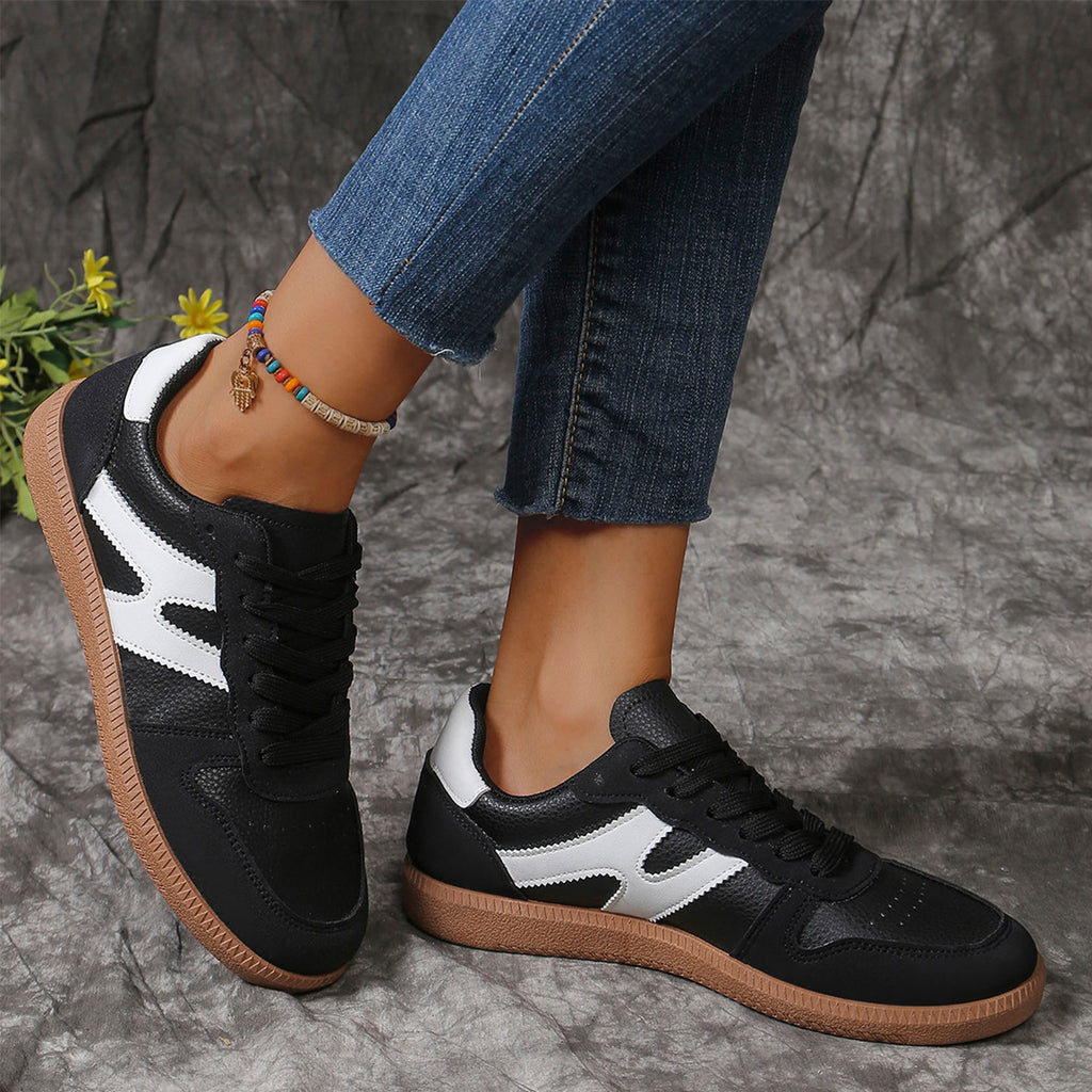 New Colorblock Lace-up Flats Shoes Fashion Round Toe Slip On Casual Shoes For Women.