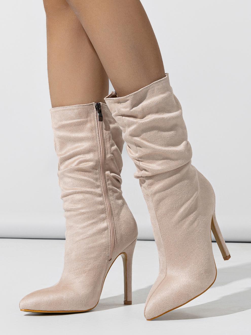 Jouffroy – Bottes mi-hautes effet froissé & talon aiguille - Gena Campbell